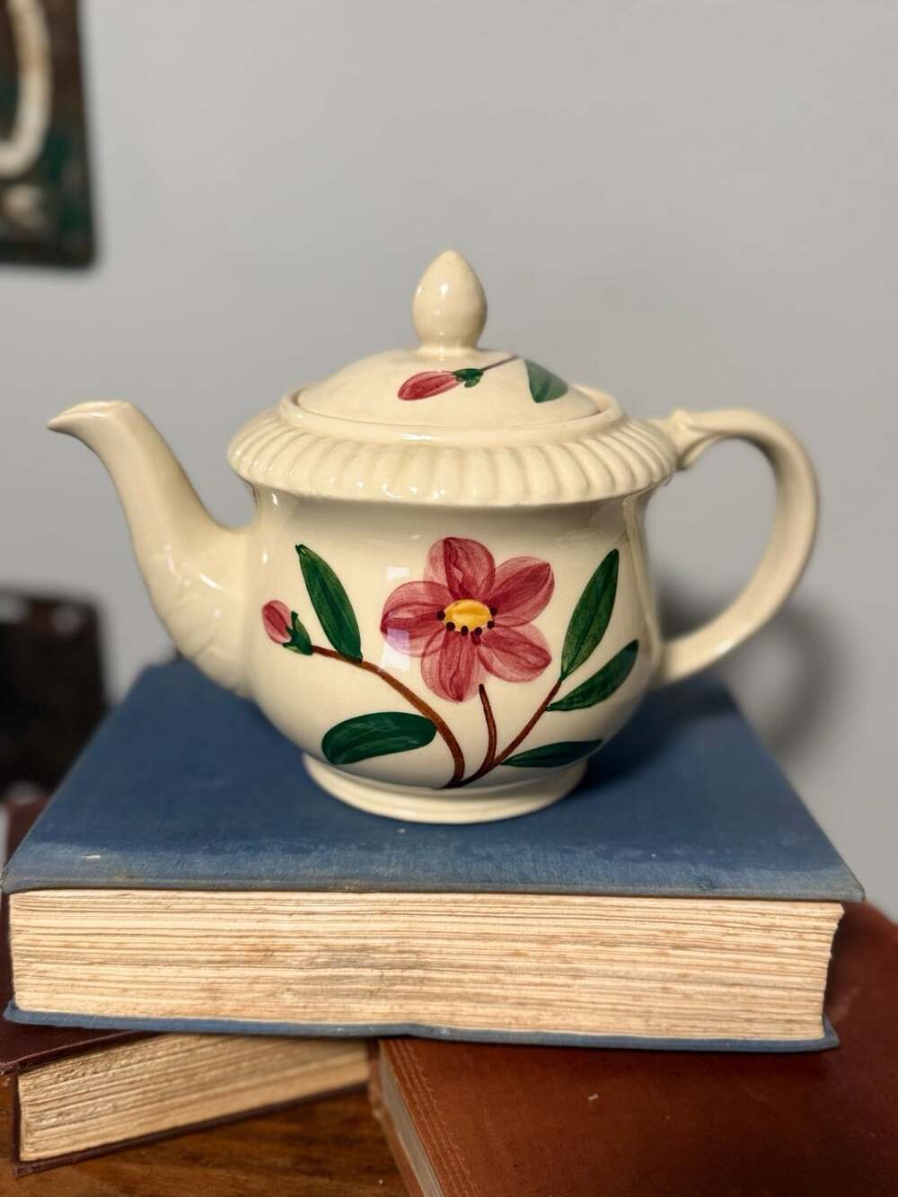 Vintage Shawnee Pottery Hand Painted Ceramic Teapot with Pink Floral Design